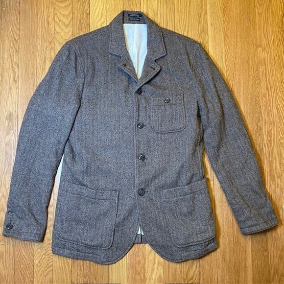 Sunny Sports Mens Large Wool Blend Tweed Blazer 4 Button Herringbone Lined - Picture 1 of 15